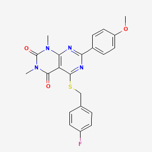 molecular formula C22H19FN4O3S B2716231 5-((4-fluorobenzyl)thio)-7-(4-methoxyphenyl)-1,3-dimethylpyrimido[4,5-d]pyrimidine-2,4(1H,3H)-dione CAS No. 852168-99-1