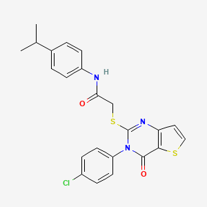 molecular formula C23H20ClN3O2S2 B2716237 2-{[3-(4-chlorophenyl)-4-oxo-3,4-dihydrothieno[3,2-d]pyrimidin-2-yl]sulfanyl}-N-[4-(propan-2-yl)phenyl]acetamide CAS No. 1260986-87-5