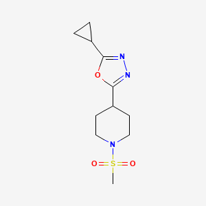 molecular formula C11H17N3O3S B2716239 2-Cyclopropyl-5-(1-(methylsulfonyl)piperidin-4-yl)-1,3,4-oxadiazole CAS No. 1210456-78-2