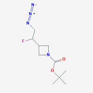 molecular formula C10H17FN4O2 B2716241 叔丁基-3-(2-偶氮-1-氟乙基)氮杂环丁烷-1-甲酸盐酸盐 CAS No. 2344681-27-0