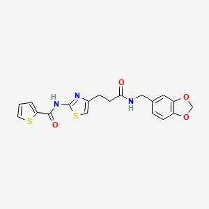 molecular formula C19H17N3O4S2 B2716272 N-(4-(3-((benzo[d][1,3]dioxol-5-ylmethyl)amino)-3-oxopropyl)thiazol-2-yl)thiophene-2-carboxamide CAS No. 1020982-91-5