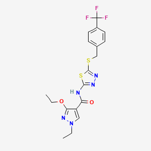 molecular formula C18H18F3N5O2S2 B2716288 3-ethoxy-1-ethyl-N-(5-((4-(trifluoromethyl)benzyl)thio)-1,3,4-thiadiazol-2-yl)-1H-pyrazole-4-carboxamide CAS No. 1171860-67-5