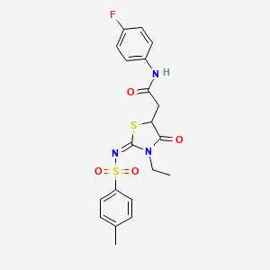 (E)-2-(3-ethyl-4-oxo-2-(tosylimino)thiazolidin-5-yl)-N-(4-fluorophenyl)acetamide