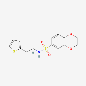 molecular formula C15H17NO4S2 B2716302 N-(1-(thiophen-2-yl)propan-2-yl)-2,3-dihydrobenzo[b][1,4]dioxine-6-sulfonamide CAS No. 1211598-03-6
