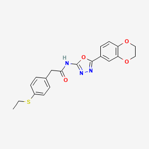 molecular formula C20H19N3O4S B2716344 N-(5-(2,3-dihydrobenzo[b][1,4]dioxin-6-yl)-1,3,4-oxadiazol-2-yl)-2-(4-(ethylthio)phenyl)acetamide CAS No. 941971-42-2