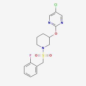 molecular formula C16H17ClFN3O3S B2716365 5-氯-2-((1-((2-氟苯甲基)磺酰)哌啪啉-3-基)氧基)嘧啶 CAS No. 2034633-37-7