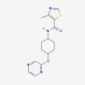 molecular formula C15H18N4O2S B2716370 4-methyl-N-[4-(pyrazin-2-yloxy)cyclohexyl]-1,3-thiazole-5-carboxamide CAS No. 2034451-41-5