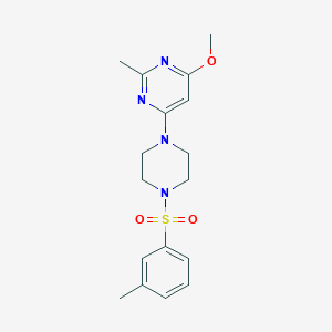 molecular formula C17H22N4O3S B2716372 4-甲氧基-2-甲基-6-(4-(间甲苯磺酰)哌嗪-1-基)嘧啶 CAS No. 946373-00-8