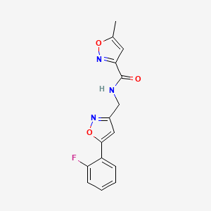 molecular formula C15H12FN3O3 B2716373 N-((5-(2-fluorophenyl)isoxazol-3-yl)methyl)-5-methylisoxazole-3-carboxamide CAS No. 1210177-49-3