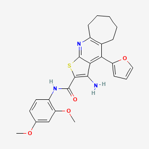 molecular formula C25H25N3O4S B2716409 3-氨基-N-(2,4-二甲氧基苯基)-4-(呋喃-2-基)-6,7,8,9-四氢-5H-环庚[b]噻吩并[3,2-e]吡啶-2-甲酰胺 CAS No. 799782-50-6