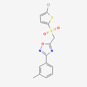 molecular formula C14H11ClN2O3S2 B2716412 5-(((5-Chlorothiophen-2-yl)sulfonyl)methyl)-3-(m-tolyl)-1,2,4-oxadiazole CAS No. 1105200-17-6