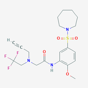molecular formula C20H26F3N3O4S B2716421 N-[5-(azepane-1-sulfonyl)-2-methoxyphenyl]-2-[(prop-2-yn-1-yl)(2,2,2-trifluoroethyl)amino]acetamide CAS No. 1209843-21-9