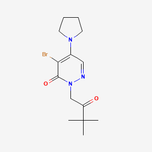 molecular formula C14H20BrN3O2 B2716460 4-bromo-2-(3,3-dimethyl-2-oxobutyl)-5-(1-pyrrolidinyl)-3(2H)-pyridazinone CAS No. 477855-95-1