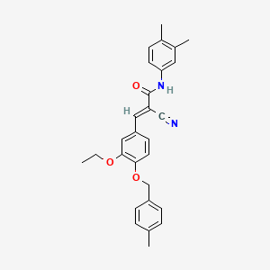 molecular formula C28H28N2O3 B2716463 (E)-2-氰基-N-(3,4-二甲基苯基)-3-[3-乙氧基-4-[(4-甲基苯基)甲氧基]苯基]丙-2-烯酰胺 CAS No. 650140-57-1
