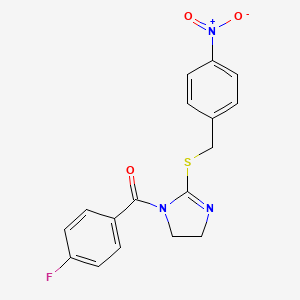 molecular formula C17H14FN3O3S B2716464 (4-氟苯基)(2-((4-硝基苄)硫基)-4,5-二氢-1H-咪唑-1-基)甲酮 CAS No. 851802-33-0
