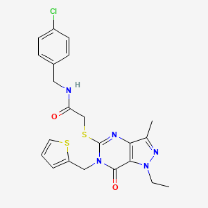 molecular formula C22H22ClN5O2S2 B2716473 N-[(4-氯苯基)甲基]-2-({1-乙基-3-甲基-7-氧代-6-[(噻吩-2-基)甲基]-1H,6H,7H-吡唑并[4,3-d]嘧啶-5-基}硫基)乙酰胺 CAS No. 1359219-41-2