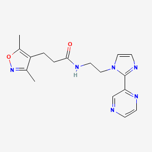 molecular formula C17H20N6O2 B2716508 3-(3,5-dimethylisoxazol-4-yl)-N-(2-(2-(pyrazin-2-yl)-1H-imidazol-1-yl)ethyl)propanamide CAS No. 2034587-45-4