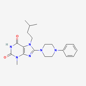 molecular formula C21H28N6O2 B2716510 3-Methyl-7-(3-methylbutyl)-8-(4-phenylpiperazin-1-yl)purine-2,6-dione CAS No. 377068-41-2