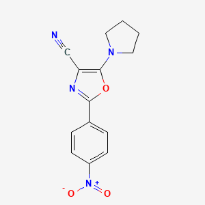 molecular formula C14H12N4O3 B2716514 2-(4-Nitrophenyl)-5-(pyrrolidin-1-yl)-1,3-oxazole-4-carbonitrile CAS No. 613649-94-8