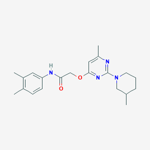 molecular formula C21H28N4O2 B2716523 N-(3,4-dimethylphenyl)-2-{[6-methyl-2-(3-methylpiperidin-1-yl)pyrimidin-4-yl]oxy}acetamide CAS No. 1226455-14-6