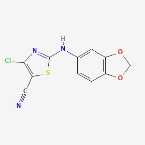molecular formula C11H6ClN3O2S B2716524 2-(1,3-Benzodioxol-5-ylamino)-4-chloro-1,3-thiazole-5-carbonitrile CAS No. 866156-03-8