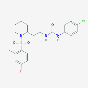 molecular formula C21H25ClFN3O3S B2716553 1-(4-Chlorophenyl)-3-(2-(1-((4-fluoro-2-methylphenyl)sulfonyl)piperidin-2-yl)ethyl)urea CAS No. 898407-17-5