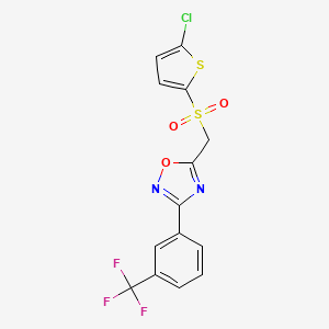 molecular formula C14H8ClF3N2O3S2 B2716561 5-(((5-Chlorothiophen-2-yl)sulfonyl)methyl)-3-(3-(trifluoromethyl)phenyl)-1,2,4-oxadiazole CAS No. 1105234-43-2
