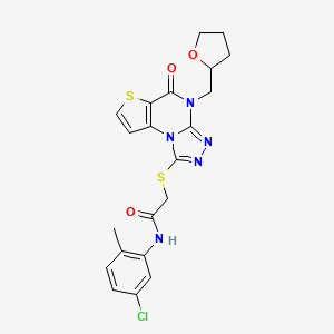 molecular formula C21H20ClN5O3S2 B2716563 N-(5-chloro-2-methylphenyl)-2-({7-oxo-8-[(oxolan-2-yl)methyl]-5-thia-1,8,10,11-tetraazatricyclo[7.3.0.0^{2,6}]dodeca-2(6),3,9,11-tetraen-12-yl}sulfanyl)acetamide CAS No. 1184975-66-3