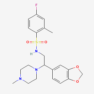 molecular formula C21H26FN3O4S B2716612 N-(2-(benzo[d][1,3]dioxol-5-yl)-2-(4-methylpiperazin-1-yl)ethyl)-4-fluoro-2-methylbenzenesulfonamide CAS No. 896259-80-6
