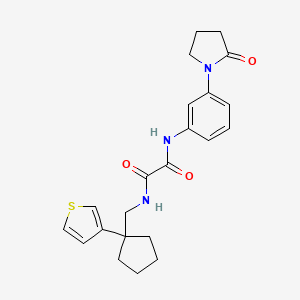 molecular formula C22H25N3O3S B2716619 N1-(3-(2-oxopyrrolidin-1-yl)phenyl)-N2-((1-(thiophen-3-yl)cyclopentyl)methyl)oxalamide CAS No. 2034600-68-3
