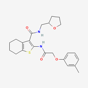 molecular formula C23H28N2O4S B2716626 2-{[(3-methylphenoxy)acetyl]amino}-N-(tetrahydrofuran-2-ylmethyl)-4,5,6,7-tetrahydro-1-benzothiophene-3-carboxamide CAS No. 381173-08-6