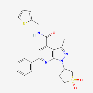 molecular formula C23H22N4O3S2 B2716651 1-(1,1-dioxidotetrahydrothiophen-3-yl)-3-methyl-6-phenyl-N-(thiophen-2-ylmethyl)-1H-pyrazolo[3,4-b]pyridine-4-carboxamide CAS No. 1021089-81-5