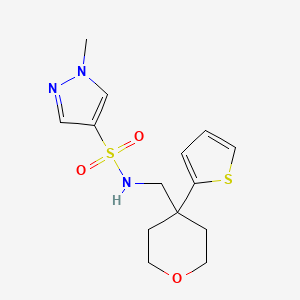 molecular formula C14H19N3O3S2 B2716659 1-methyl-N-((4-(thiophen-2-yl)tetrahydro-2H-pyran-4-yl)methyl)-1H-pyrazole-4-sulfonamide CAS No. 1797255-41-4
