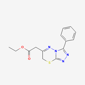 molecular formula C14H14N4O2S B2716668 乙酸乙酯2-(3-苯基-7H-[1,2,4]噻二唑并[3,4-b][1,3,4]噻二唑-6-基)乙酸酯 CAS No. 150536-10-0