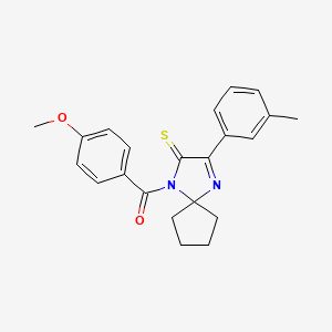 molecular formula C22H22N2O2S B2716675 1-(4-Methoxybenzoyl)-3-(3-methylphenyl)-1,4-diazaspiro[4.4]non-3-ene-2-thione CAS No. 1223803-19-7