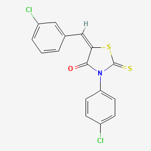 molecular formula C16H9Cl2NOS2 B2716677 (5E)-3-(4-chlorophenyl)-5-[(3-chlorophenyl)methylidene]-2-sulfanylidene-1,3-thiazolidin-4-one CAS No. 292169-34-7