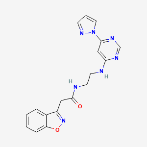 molecular formula C18H17N7O2 B2716678 N-(2-((6-(1H-pyrazol-1-yl)pyrimidin-4-yl)amino)ethyl)-2-(benzo[d]isoxazol-3-yl)acetamide CAS No. 1203347-64-1