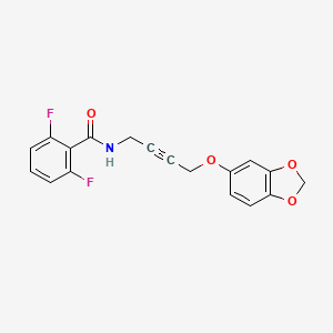 molecular formula C18H13F2NO4 B2716695 N-(4-(苯并[d][1,3]二噁杂环戊-5-基氧基)丁-2-炔基)-2,6-二氟苯甲酰胺 CAS No. 1428367-44-5