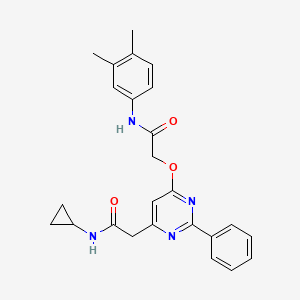 molecular formula C25H26N4O3 B2716728 2-({6-[2-(cyclopropylamino)-2-oxoethyl]-2-phenylpyrimidin-4-yl}oxy)-N-(3,4-dimethylphenyl)acetamide CAS No. 1260632-87-8