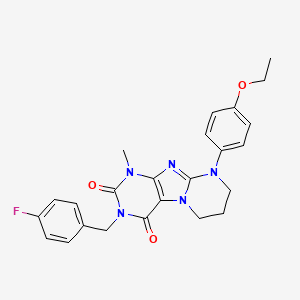 molecular formula C24H24FN5O3 B2716729 9-(4-ethoxyphenyl)-3-(4-fluorobenzyl)-1-methyl-6,7,8,9-tetrahydropyrimido[2,1-f]purine-2,4(1H,3H)-dione CAS No. 846026-33-3