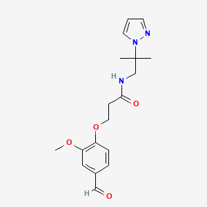 molecular formula C18H23N3O4 B2716742 3-(4-formyl-2-methoxyphenoxy)-N-[2-methyl-2-(1H-pyrazol-1-yl)propyl]propanamide CAS No. 2094878-41-6
