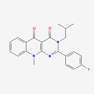 molecular formula C22H20FN3O2 B2716756 2-(4-fluorophenyl)-3-isobutyl-10-methylpyrimido[4,5-b]quinoline-4,5(3H,10H)-dione CAS No. 902023-56-7