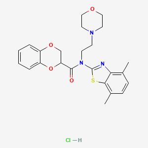 molecular formula C24H28ClN3O4S B2716784 N-(4,7-dimethylbenzo[d]thiazol-2-yl)-N-(2-morpholinoethyl)-2,3-dihydrobenzo[b][1,4]dioxine-2-carboxamide hydrochloride CAS No. 1216578-10-7