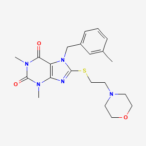 molecular formula C21H27N5O3S B2716811 1,3-二甲基-7-(3-甲基苯基甲基)-8-((2-吗啉基乙基)硫基)-1H-嘌呤-2,6(3H,7H)-二酮 CAS No. 672902-37-3