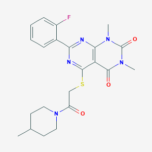 molecular formula C22H24FN5O3S B2716823 7-(2-氟苯基)-1,3-二甲基-5-((2-(4-甲基哌啶-1-基)-2-氧代乙基)硫基)嘧啶并[4,5-d]嘧啶-2,4(1H,3H)-二酮 CAS No. 893913-06-9