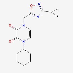 molecular formula C16H20N4O3 B2716833 1-Cyclohexyl-4-[(3-cyclopropyl-1,2,4-oxadiazol-5-yl)methyl]pyrazine-2,3-dione CAS No. 2380042-60-2