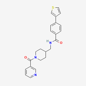 molecular formula C23H23N3O2S B2716838 N-((1-nicotinoylpiperidin-4-yl)methyl)-4-(thiophen-3-yl)benzamide CAS No. 2034349-69-2