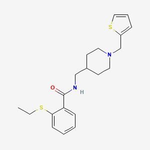 molecular formula C20H26N2OS2 B2716842 2-(ethylthio)-N-((1-(thiophen-2-ylmethyl)piperidin-4-yl)methyl)benzamide CAS No. 1210377-96-0