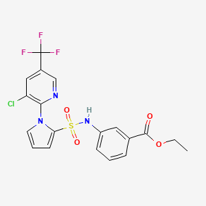 molecular formula C19H15ClF3N3O4S B2716854 乙酸3-({1-[3-氯-5-(三氟甲基)-2-吡啶基]-1H-吡咯-2-基磺酰)氨基]苯甲酸酯 CAS No. 338407-13-9