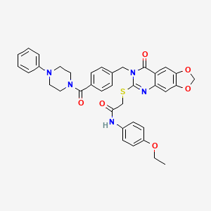 molecular formula C37H35N5O6S B2716886 N-(4-ethoxyphenyl)-2-((8-oxo-7-(4-(4-phenylpiperazine-1-carbonyl)benzyl)-7,8-dihydro-[1,3]dioxolo[4,5-g]quinazolin-6-yl)thio)acetamide CAS No. 689760-07-4